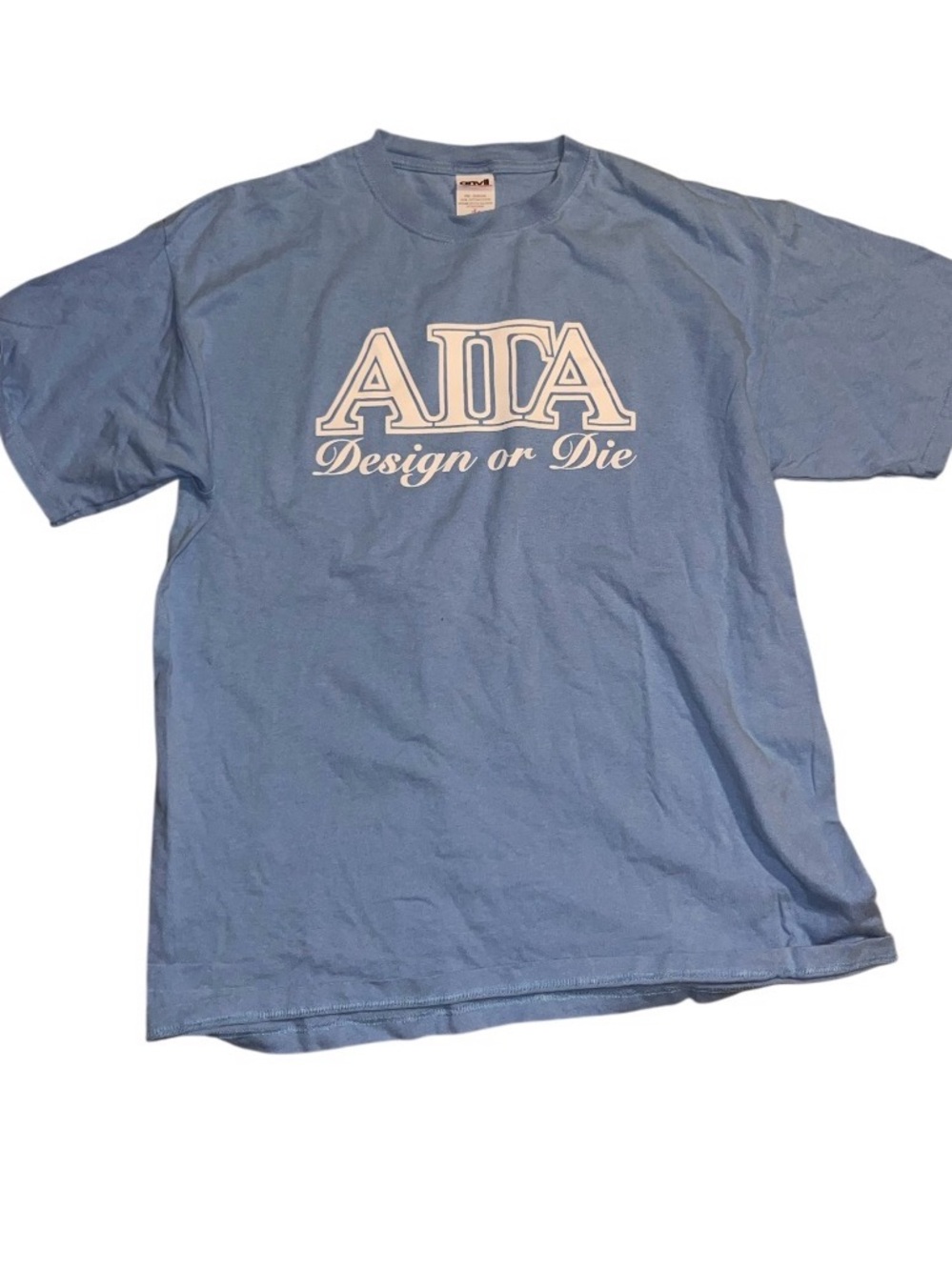 Rare design or die VTG 90s anvil tag typography font blue shirt men's L